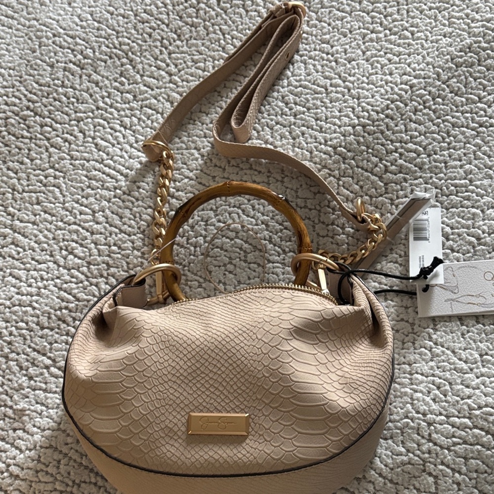 Jessica Simpson Tan Snake-Embossed Crossbody Bag